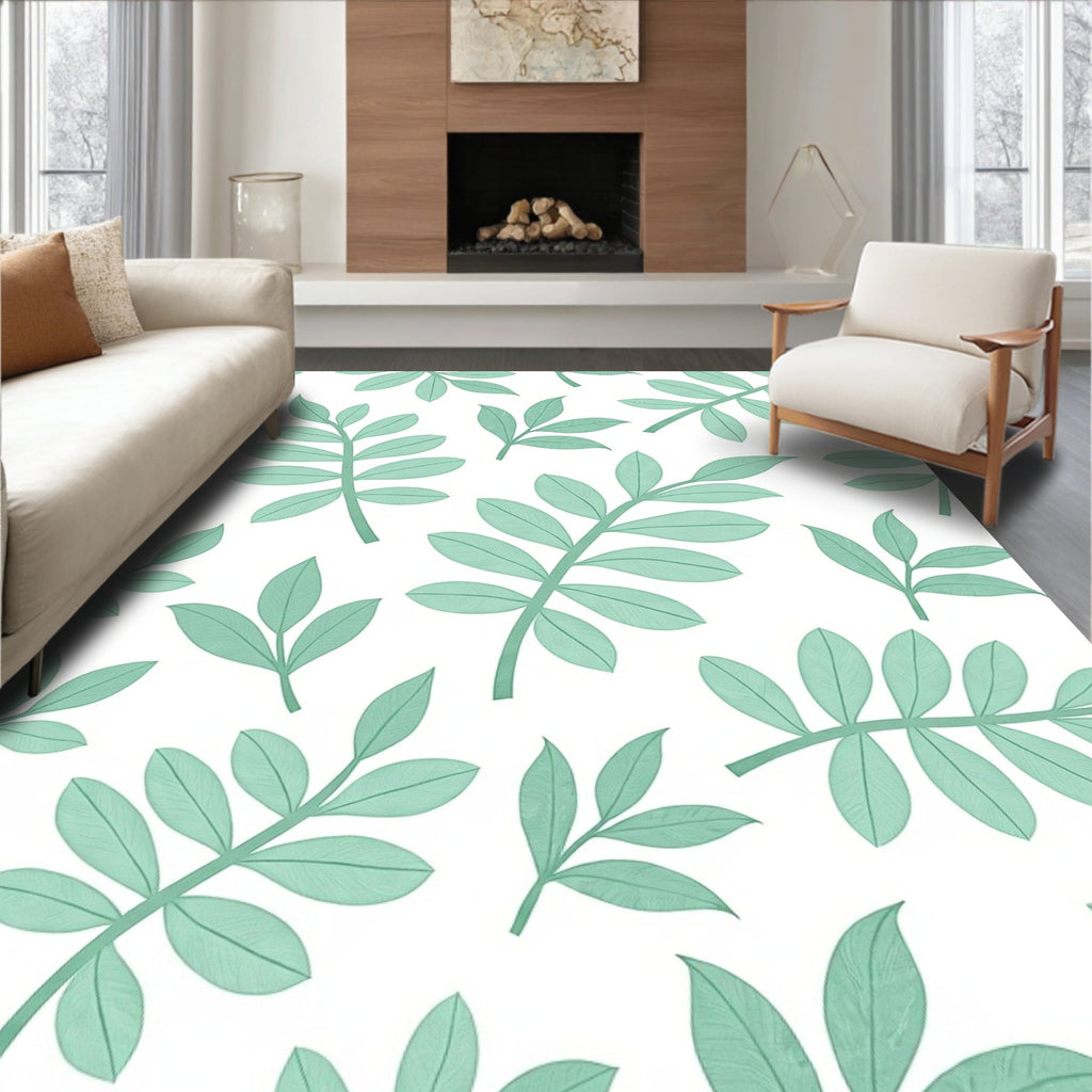 Pale Mint Leaf Branch Repeat Rug