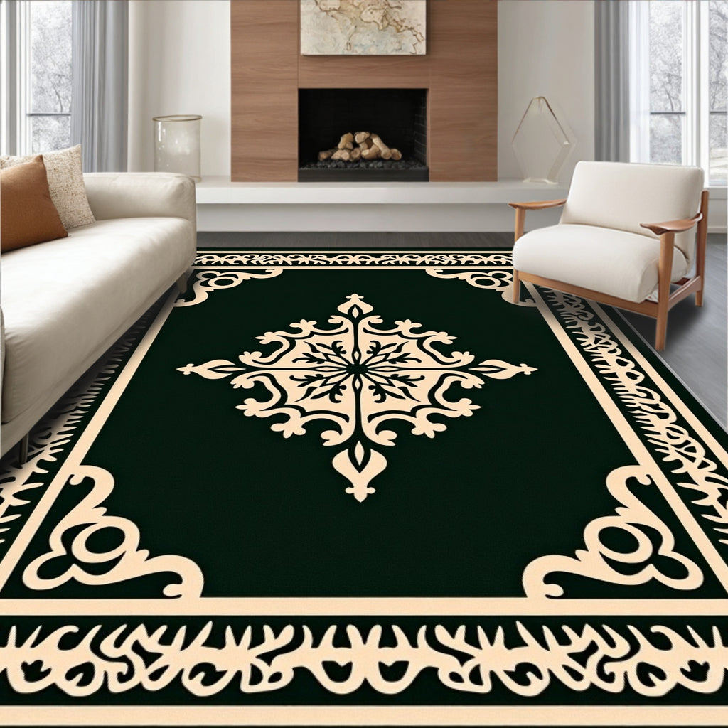 Elegant Ivory Cream Medallion Border Rug