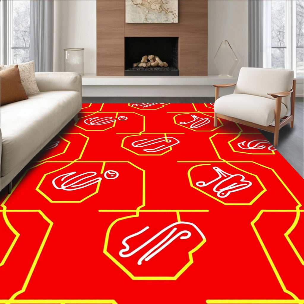 Red Yellow Octagon Abstract Swirl Rug