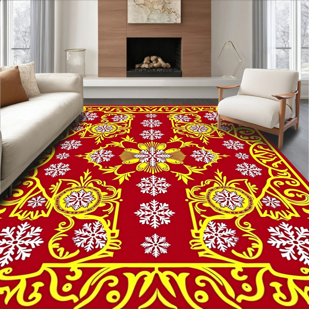 Crimson Yellow Snowflake Medallion Rug