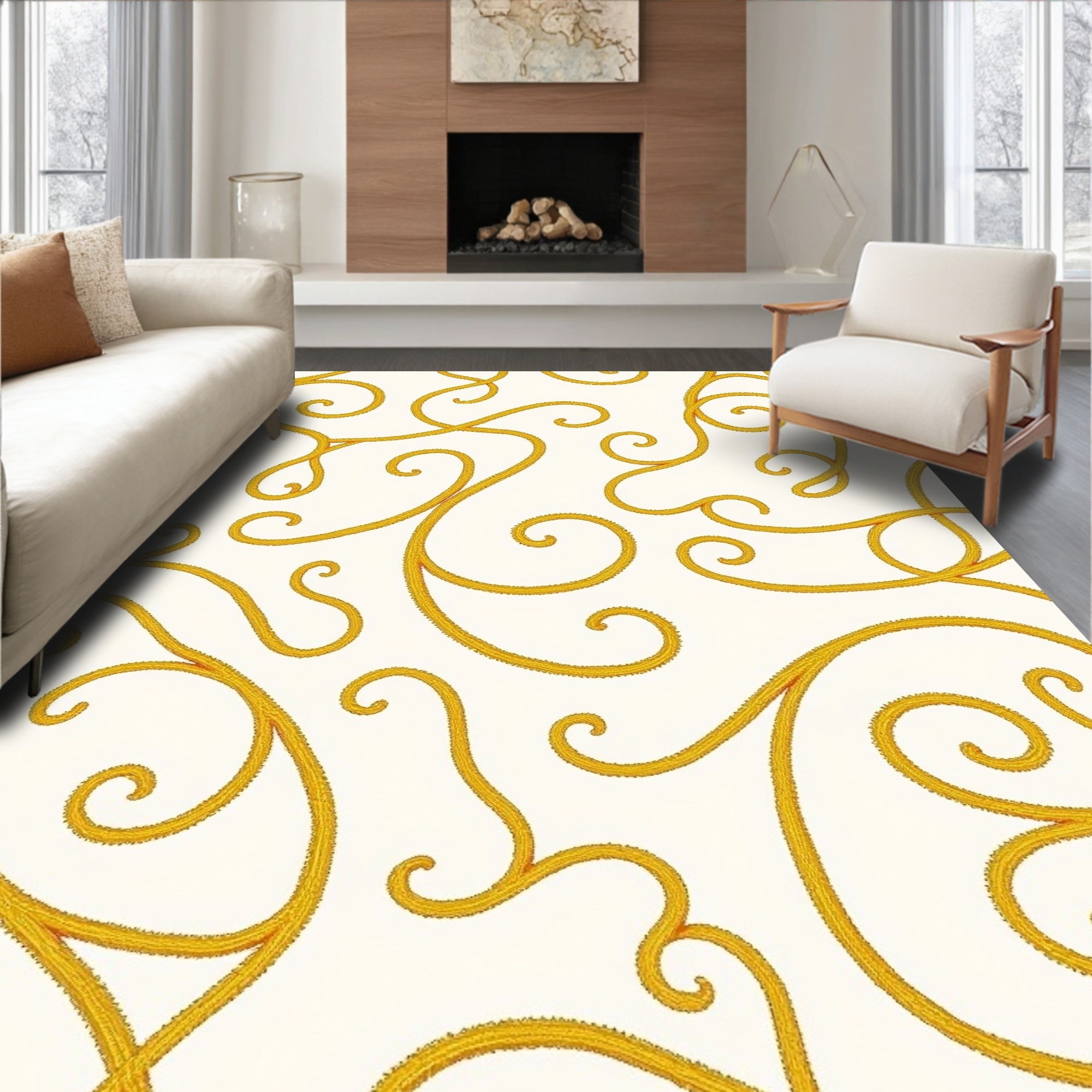 Golden Rope Swirl Abstract Rug