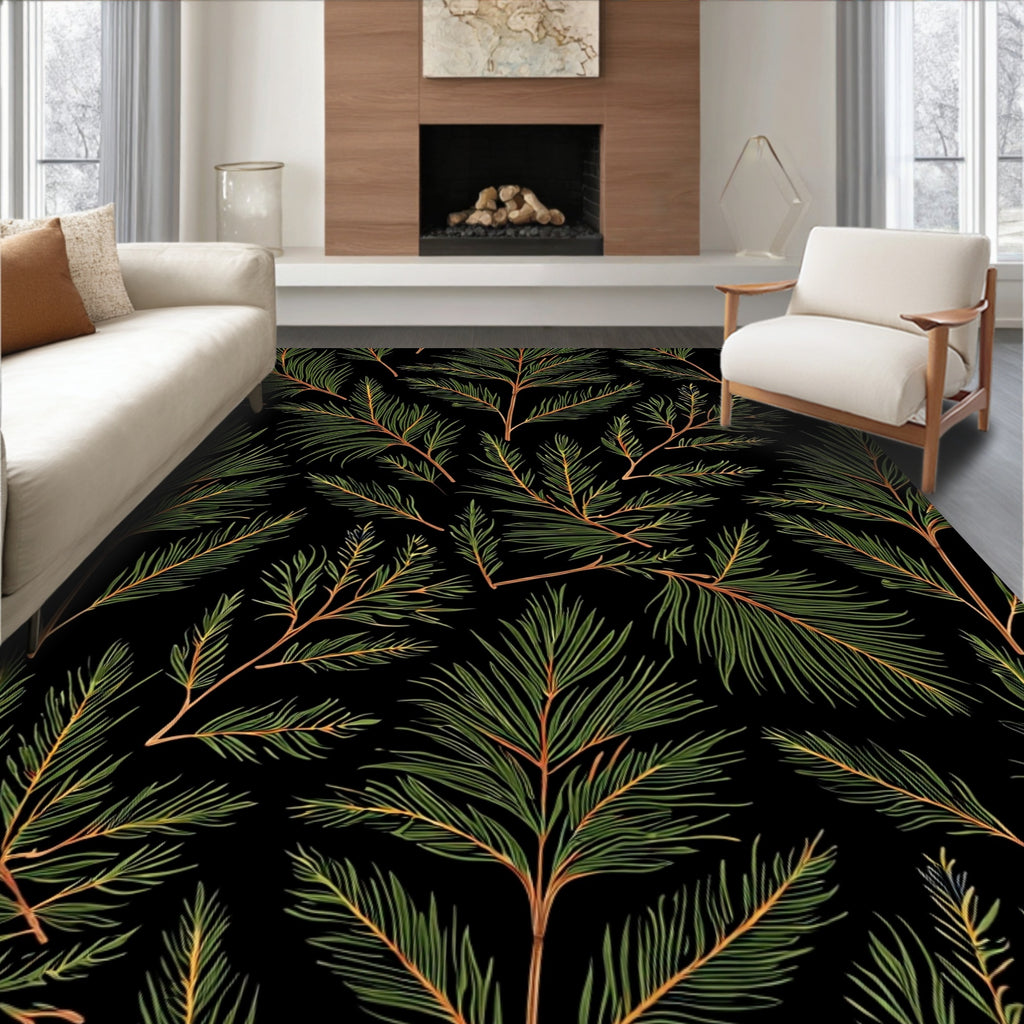 Dark Green Pine Needle All Over Rug