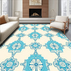 Turquoise Floral Medallion Cream Rug
