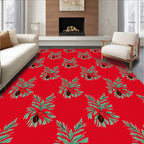 Red Tropical Palm Frond Medallion Rug