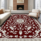 Crimson Ivory Floral Scroll Medallion Rug