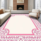 Ornate Pink Floral Border Rug