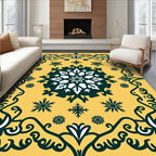 Golden Yellow Snowflake Medallion Border Rug