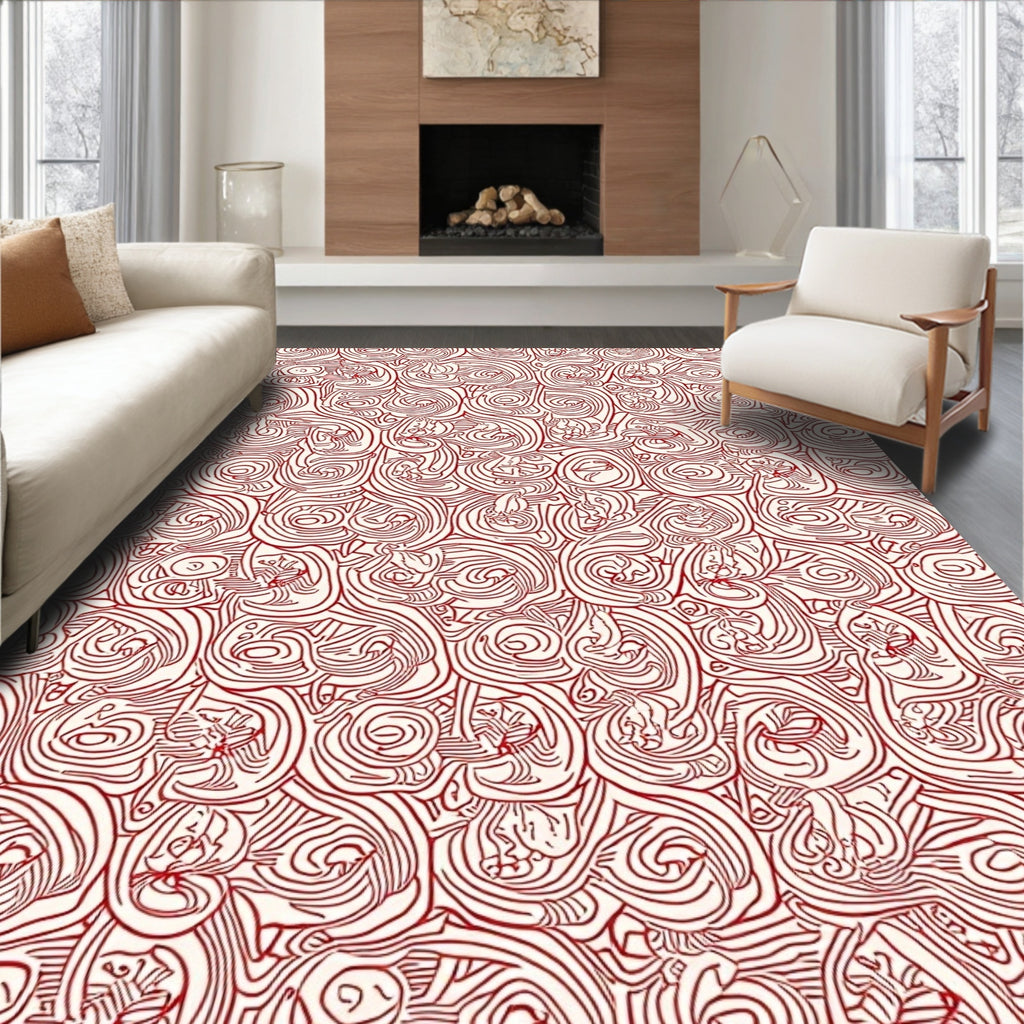 Crimson Abstract Swirl Collage Rug