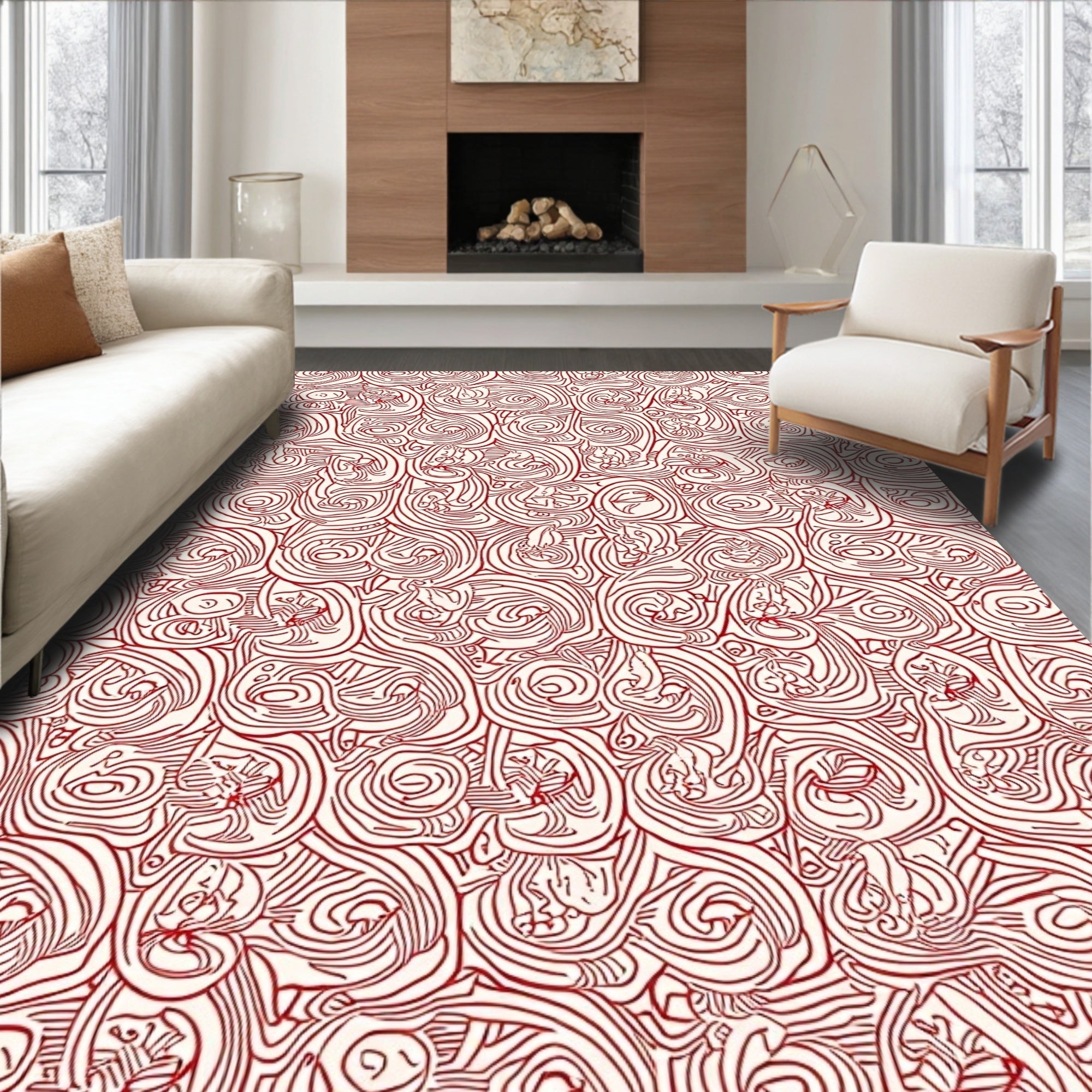 Crimson Abstract Swirl Collage Rug