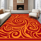 Crimson and Gold Swirling Abstract Rug