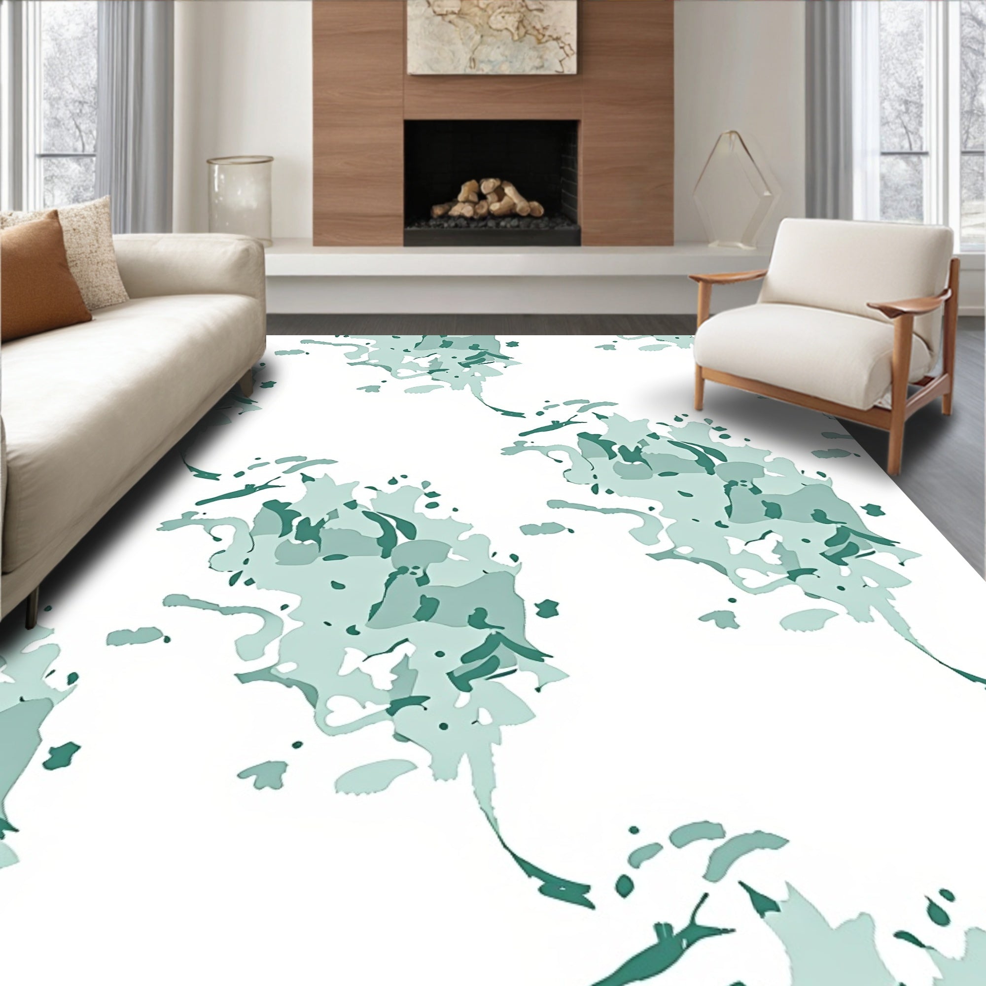Teal Splash Abstract Brushstrokes Rug