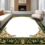 Ornate Emerald Gold Leaf Border Rug