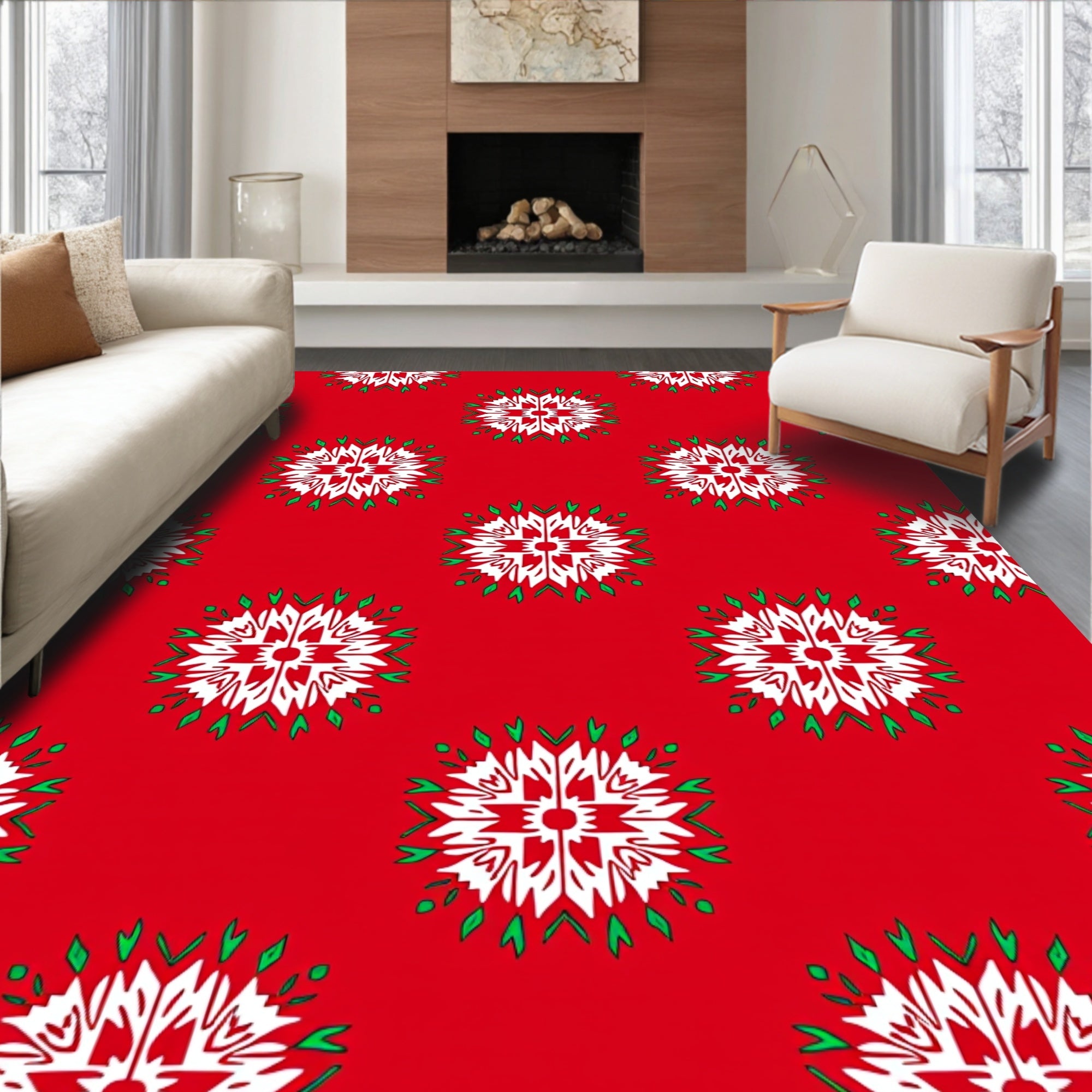 Crimson Snowflake Starburst Medallion Rug