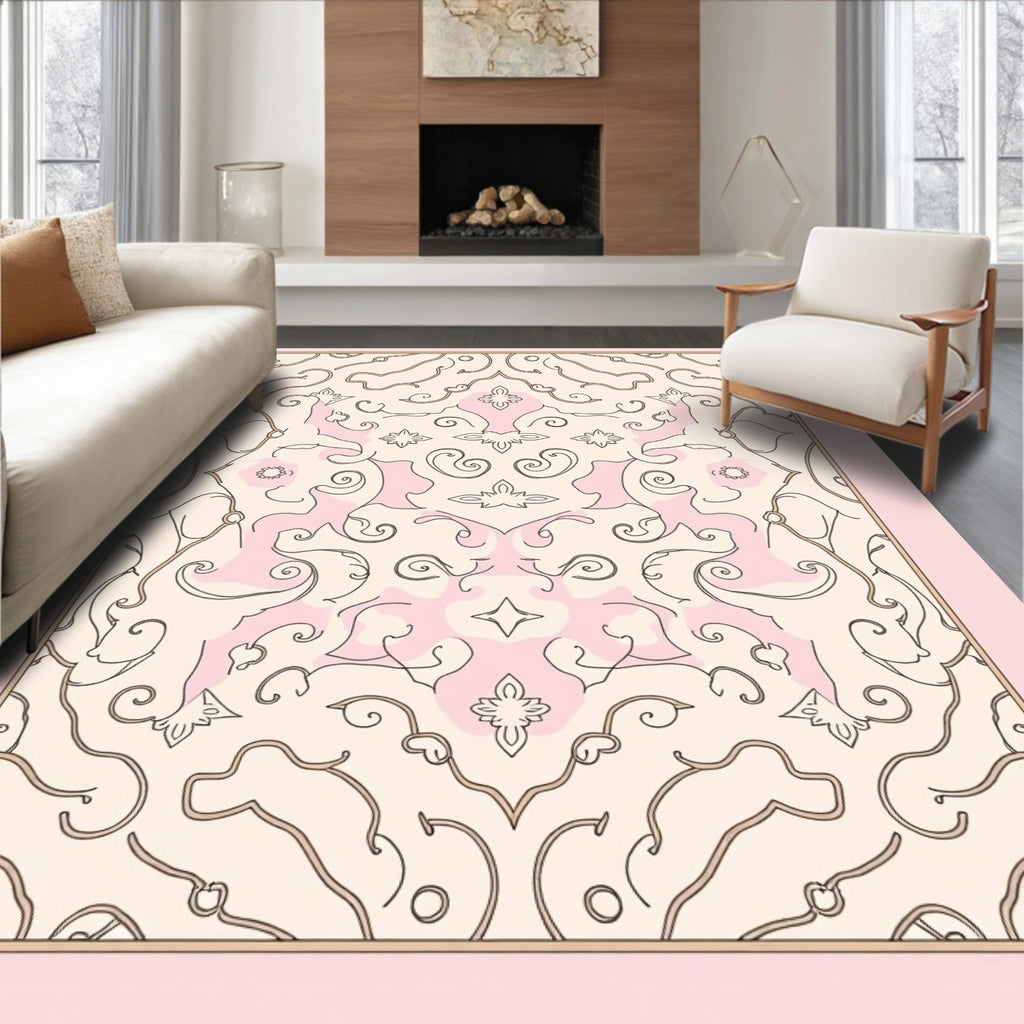 Pale Pink Scrollwork Medallion Rug