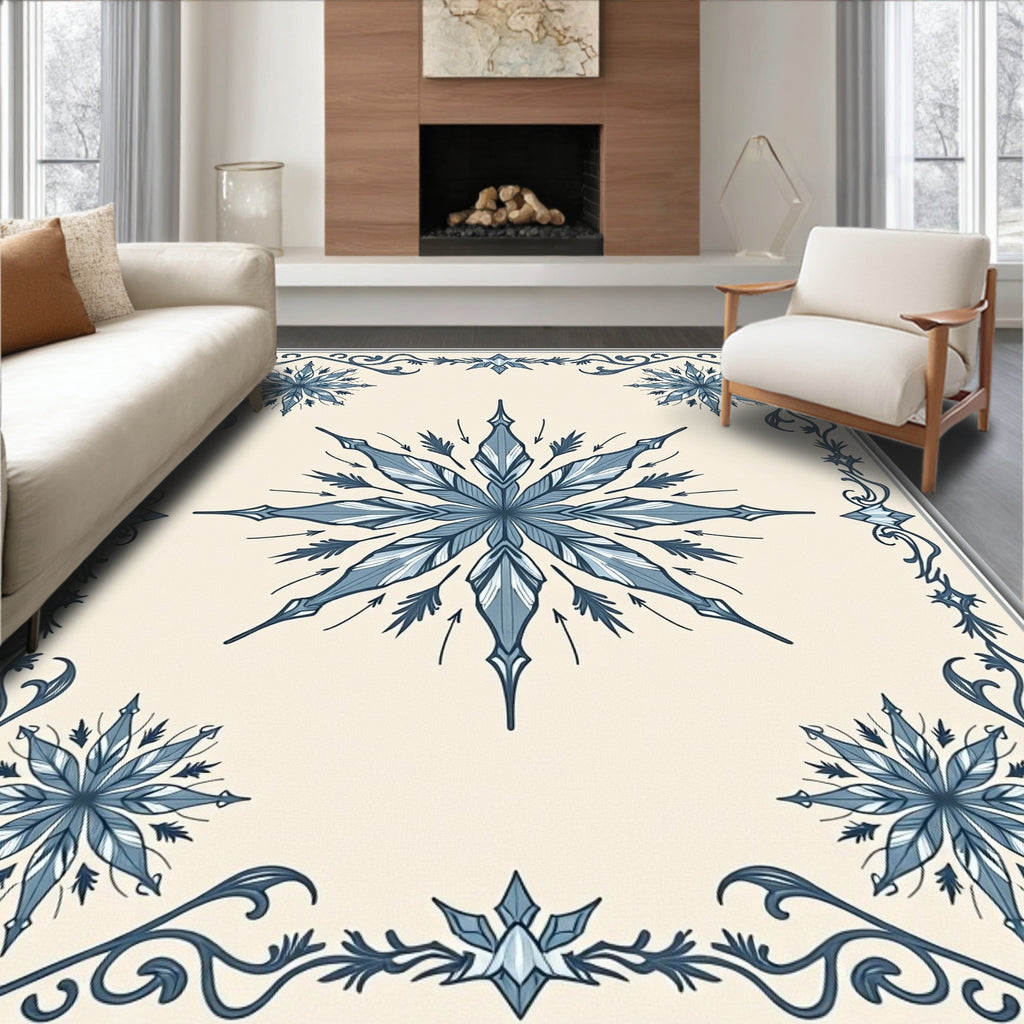 Pale Blue Snowflake Border Medallion Rug