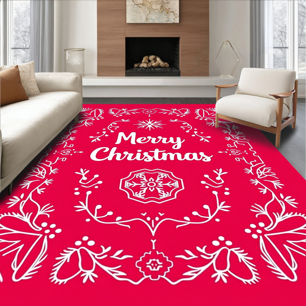 Crimson Holiday Floral Snowflake Garland Rug