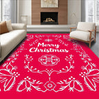 Crimson Holiday Floral Snowflake Garland Rug