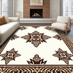Cream Brown Floral Medallion Border Rug