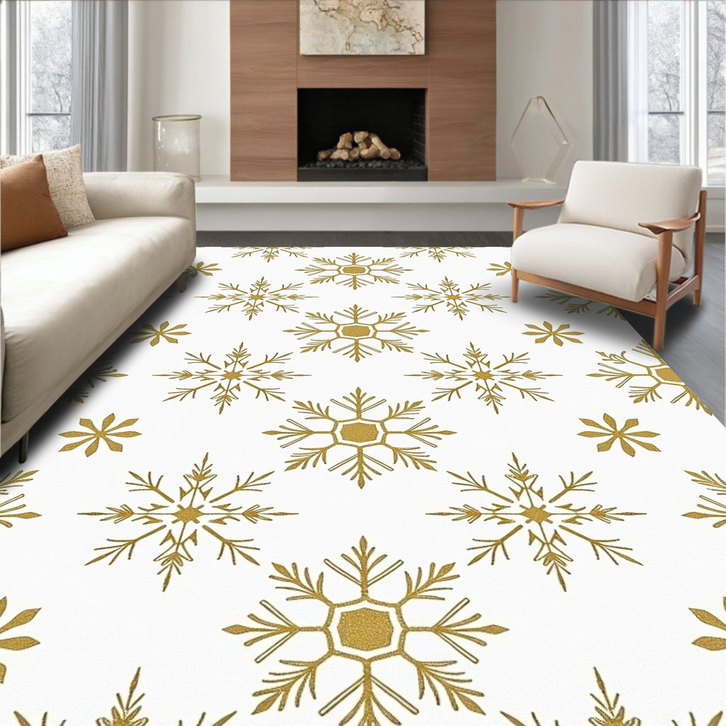 Golden Snowflake Winter Radiance Rug