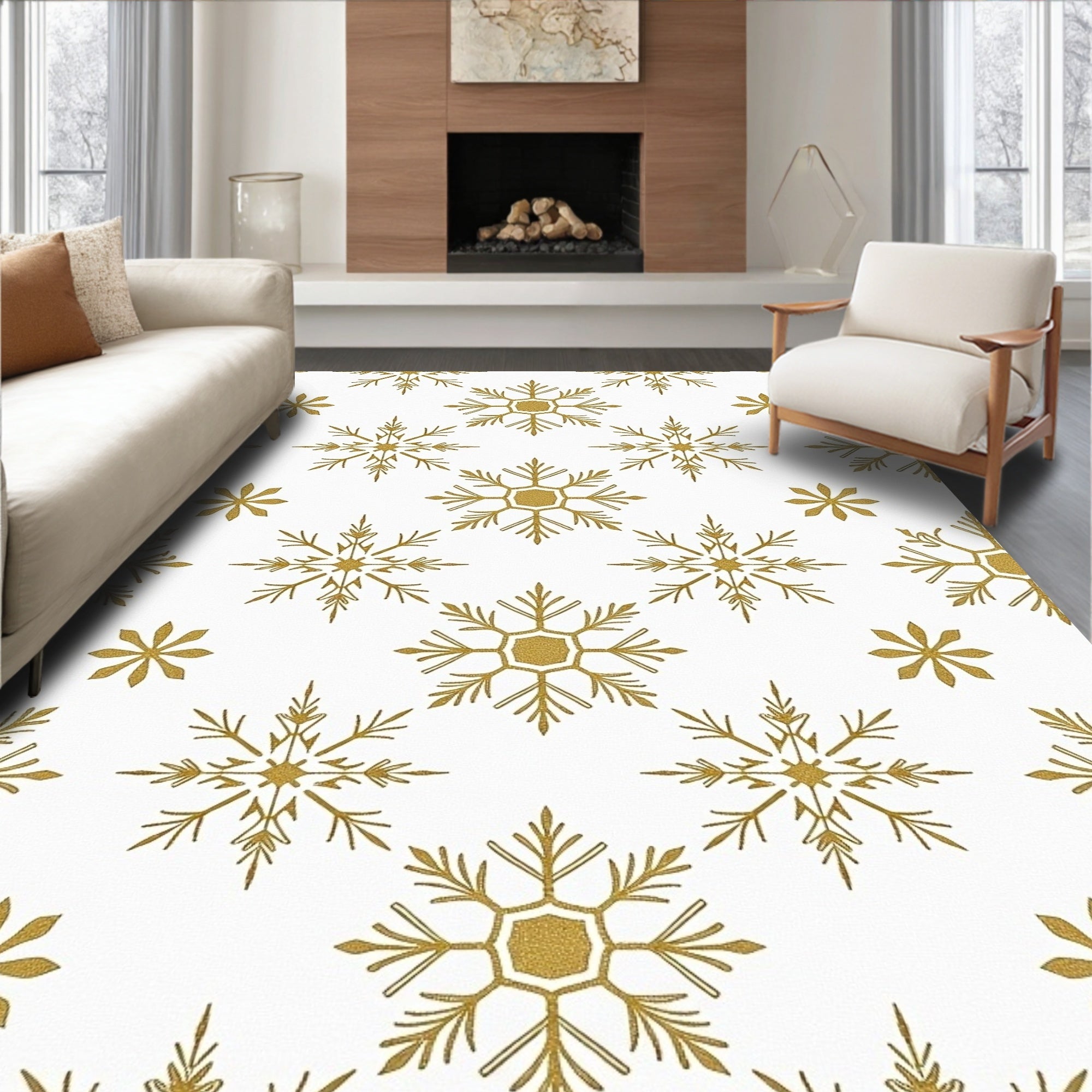 Golden Snowflake Winter Radiance Rug