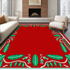 Bold Red Tropical Leaf Border Rug