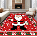 Whimsical Santa Claus Snowflake Border Rug