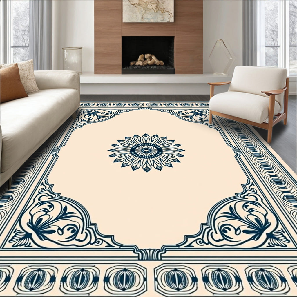 Deep Blue Floral Arch Medallion Rug