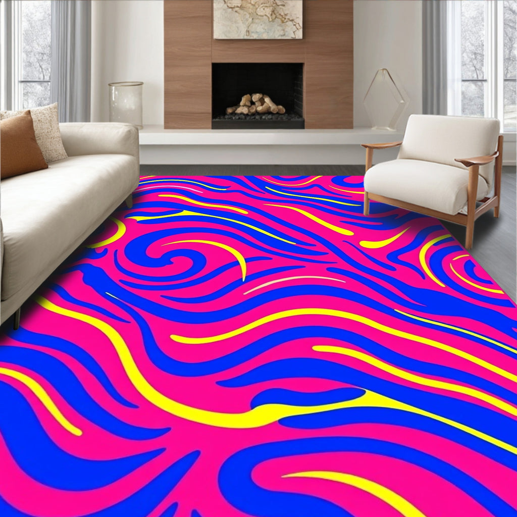 Vivid Pink Blue Yellow Swirl Rug