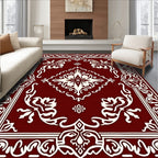Rich Burgundy Ornate Floral Square Rug