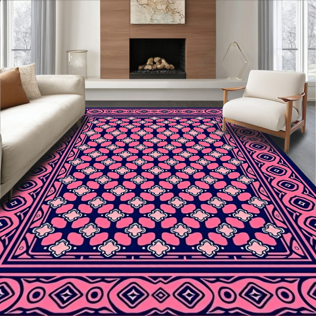 Navy Pink Quatrefoil Border Rug