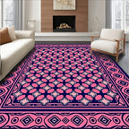 Navy Pink Quatrefoil Border Rug