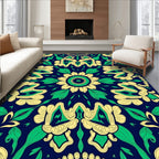 Royal Blue Floral Swirl Contemporary Rug