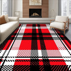 Bold Red Black Plaid Geometric Lines Rug
