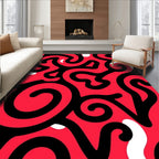 Vibrant Crimson Swirl Organic Flow Rug