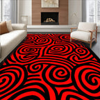 Bold Red Black Swirl Abstract Rug