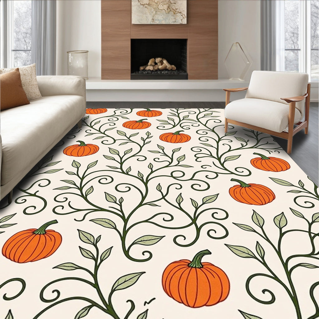 Autumn Orange Pumpkin Vine Swirls Rug