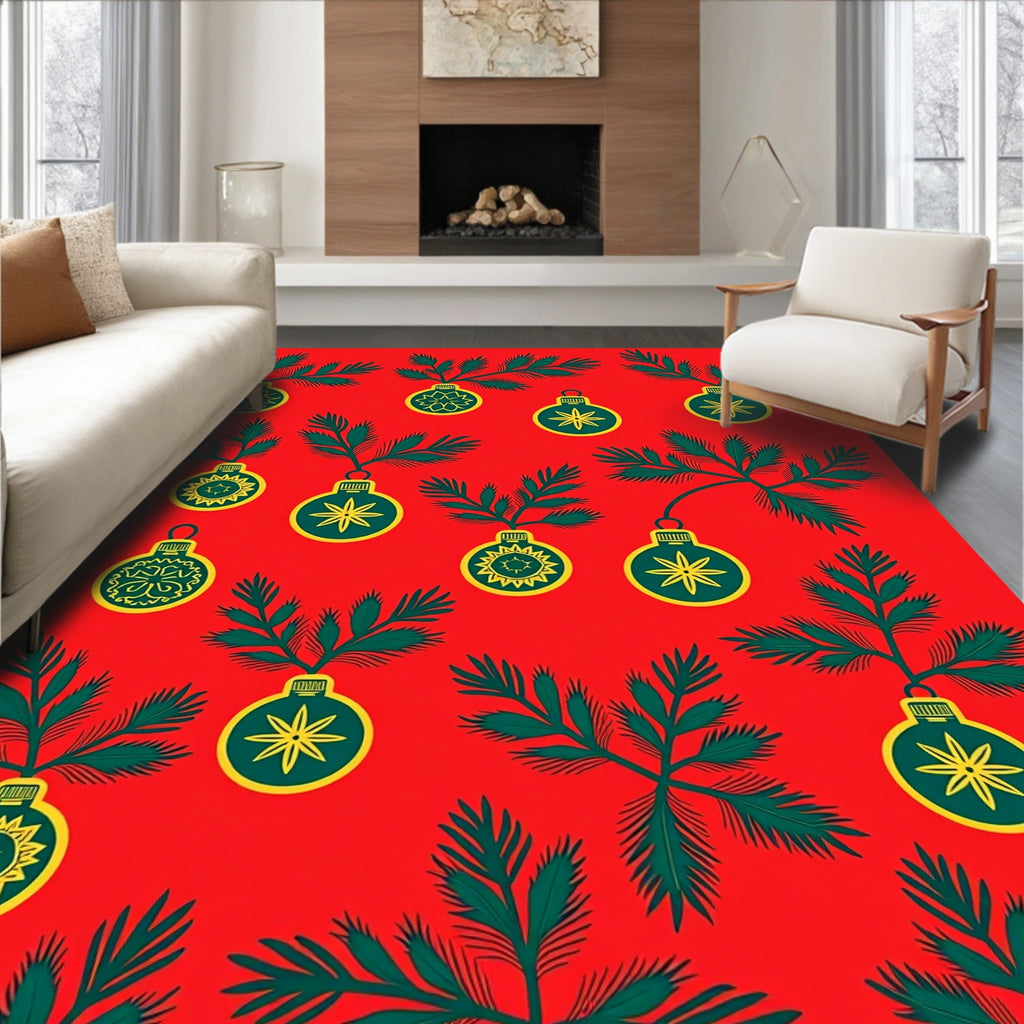 Crimson Evergreen Bauble Scatter Rug