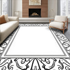 Black White Art Nouveau Scroll Border Rug