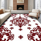 Deep Red Scrollwork Floral Medallion Arrangement Rug