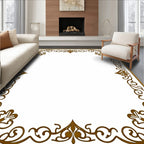 Ornate Brown Scrollwork Floral Frame Rug