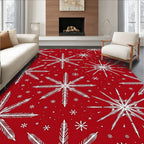 Vibrant Red White Snowflake Medley Rug