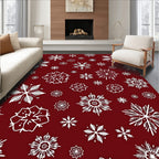 Crimson White Snowflake Collage Rug