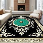 Black Teal Floral Medallion Oriental Rug