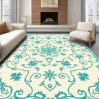 Teal Floral Scroll Medallion Rug