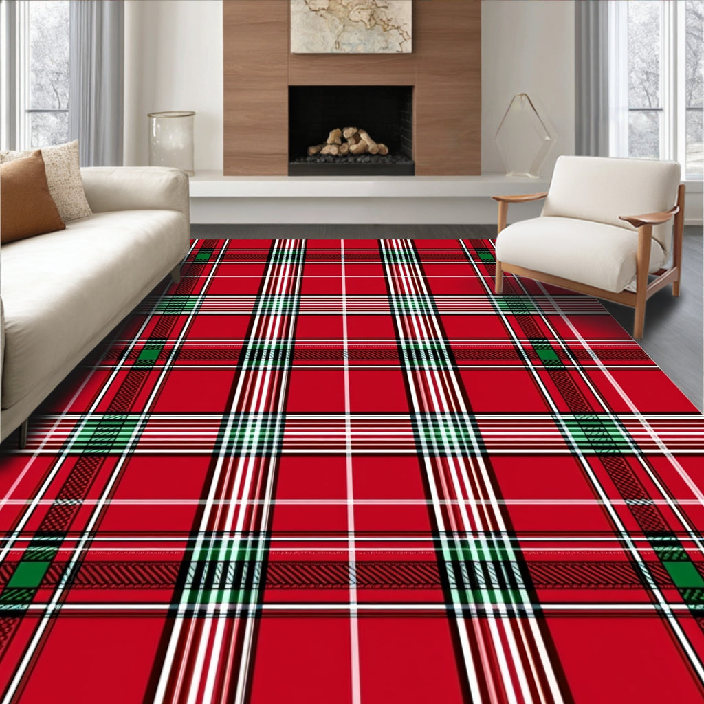 Crimson Emerald White Plaid Rug