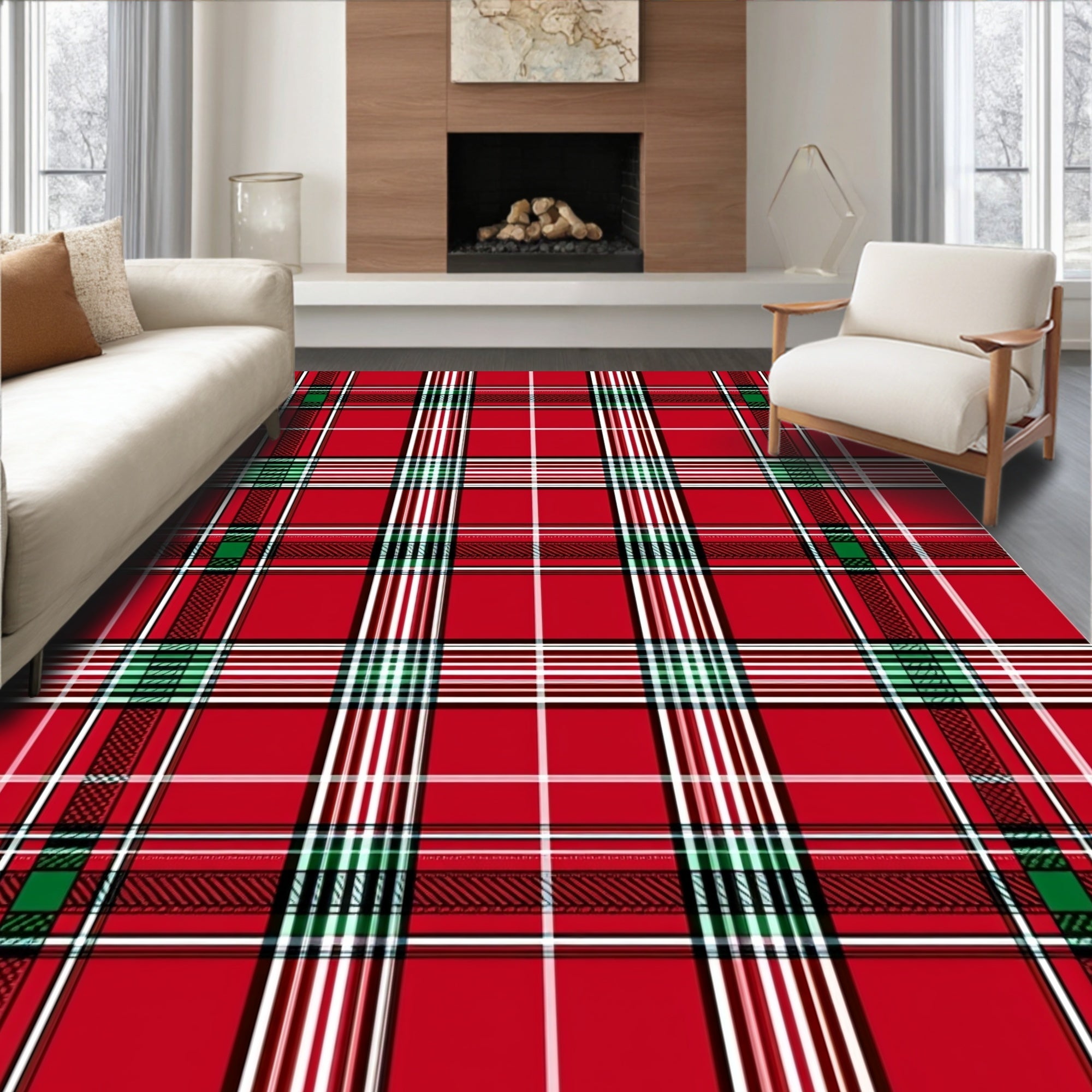 Crimson Emerald White Plaid Rug