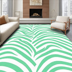 Mint Green Tropical Leaf Stripes Rug