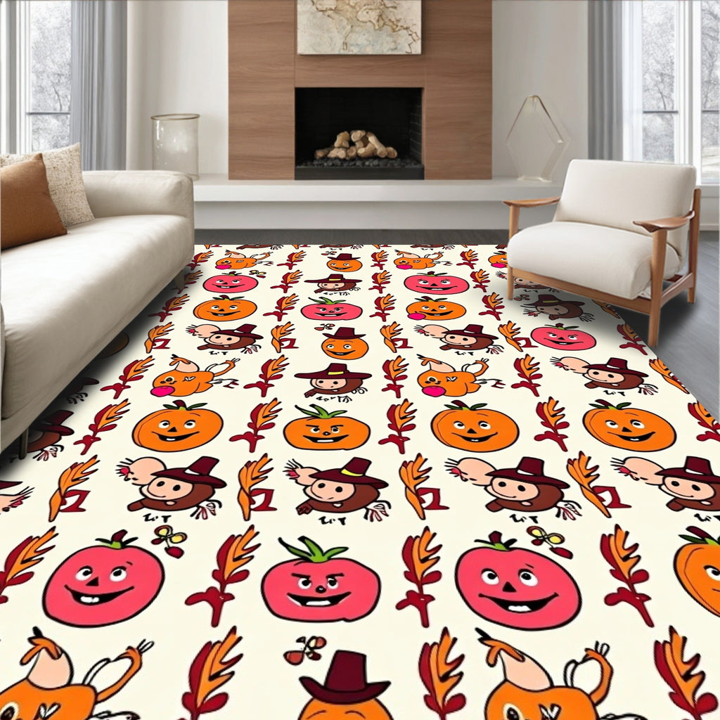 Happy Autumn Harvest Characters Rug