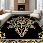 Black Gold Teal Starburst Medallion Rug