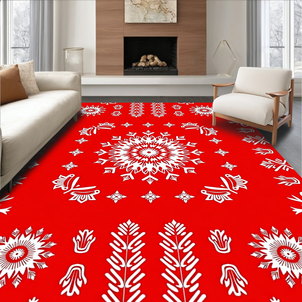 Bold Red and White Mandala Bloom Rug